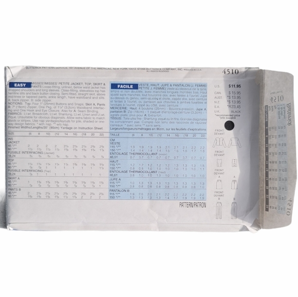 Butterick Sewing Pattern 4510 Vintage Uncut - Picture 2 of 4